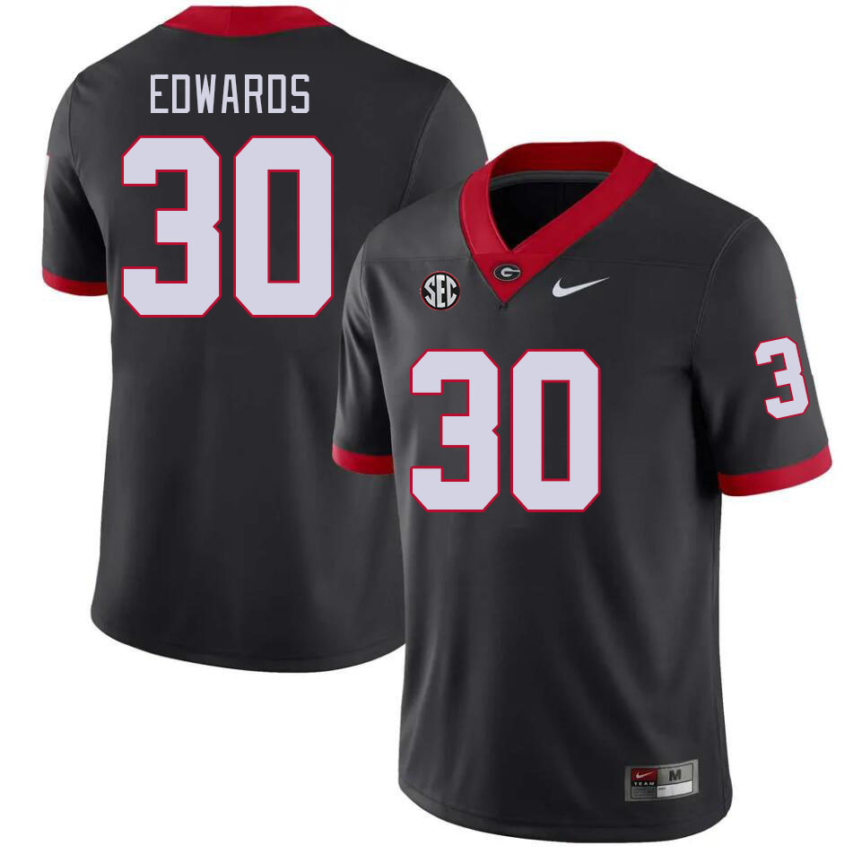 Georgia Bulldogs #30 Daijun Edwards College Football Jerseys Stitched-Black